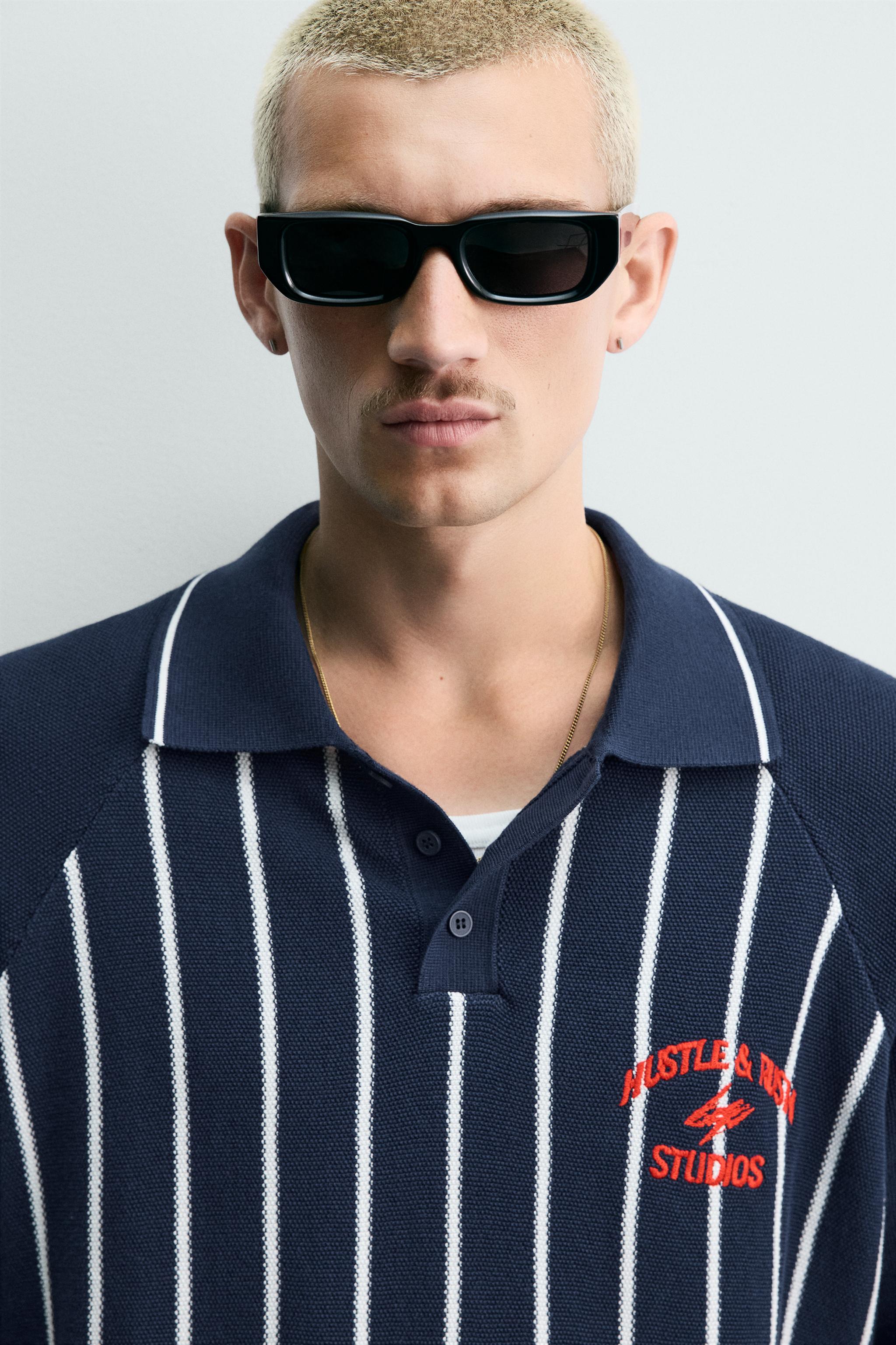 KNIT STRIPED POLO SHIRT WITH EMBROIDERED PATCH